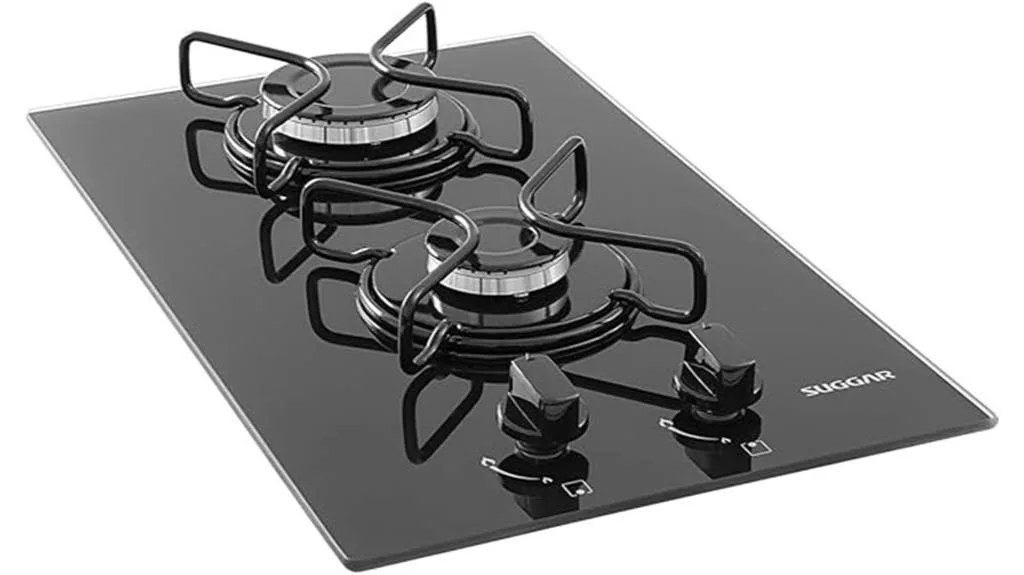 fogão a gás de vidro preto